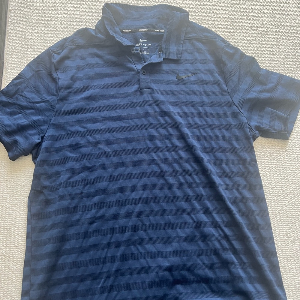 Nike Blue Striped Polo Shirt Classic Design